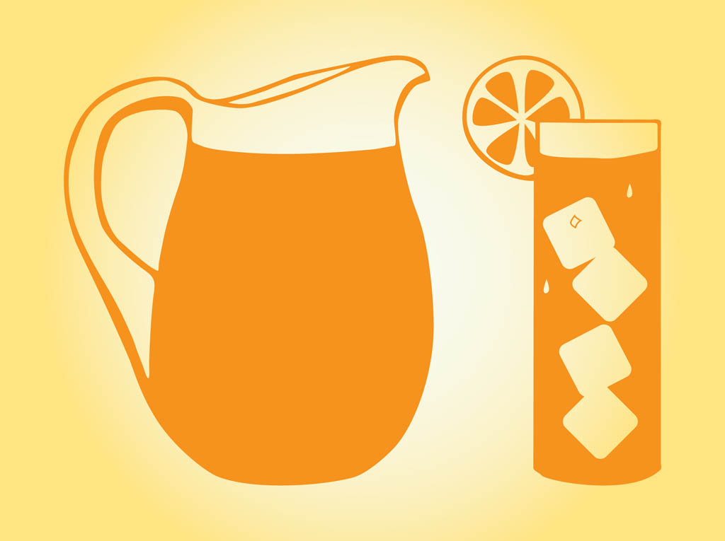 Lemonade vector graphics of а pitcher and glass filled with freshly squeeze...