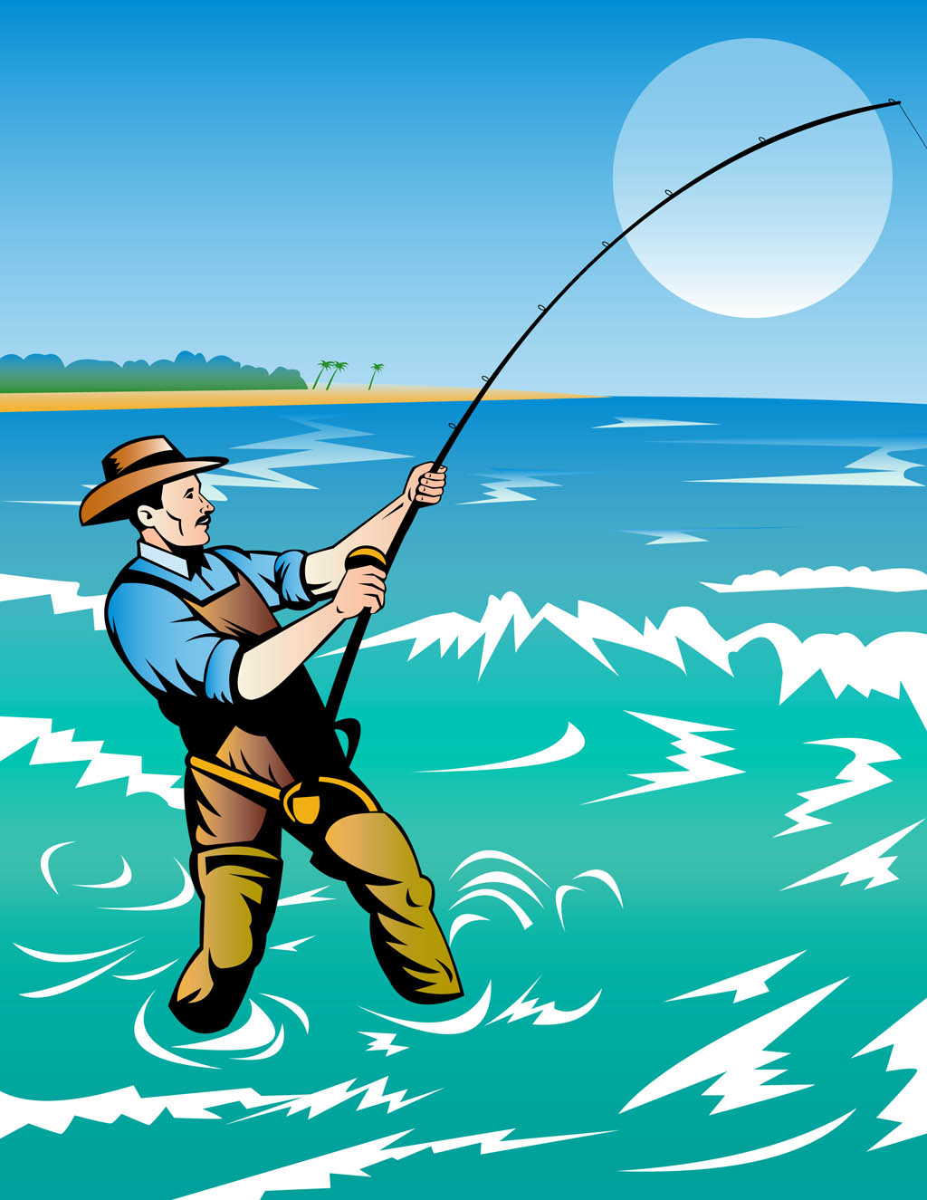 Man fishing on wooden masonry colorful banner Vector Image