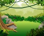 Jungle Landscape With Liana Hanging