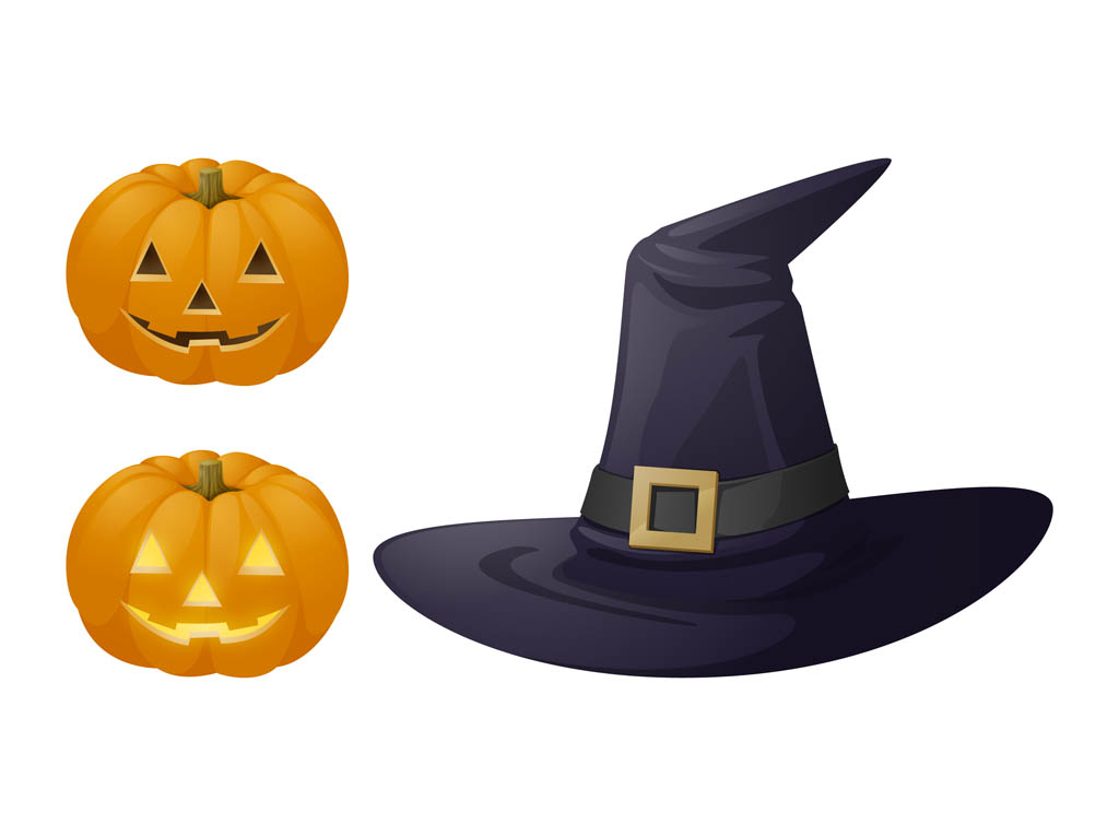 Halloween Hat And Pumpkins