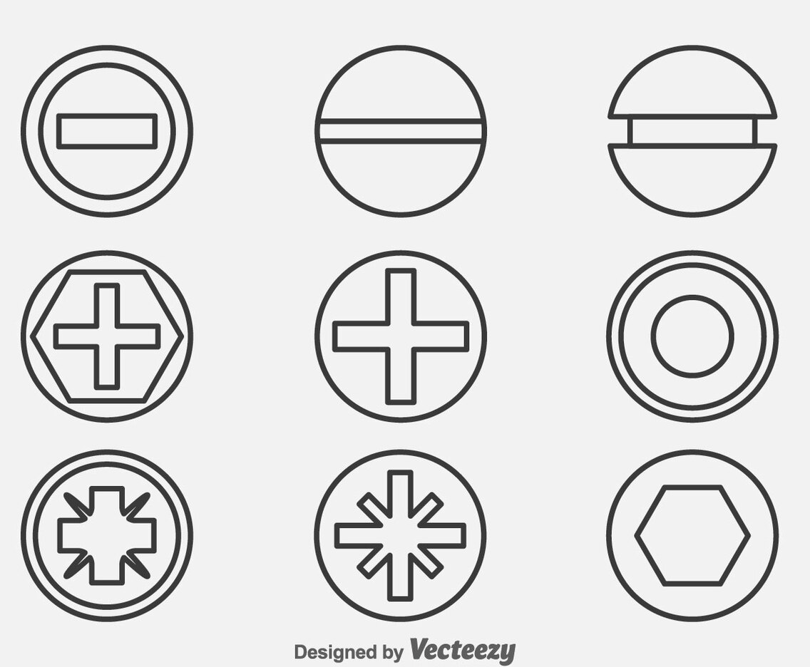 Bolt And Nail Head Line Icons