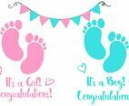 Baby Footprint Birth Announcement Vector