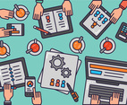 Creative Team Desktop Top View Vector