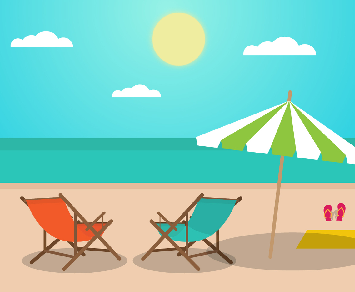 Flat Summer Landscape With Deck Chairs