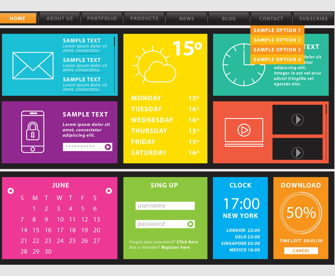 Web Template With Colorful Sections Vector Art & Graphics | freevector.com