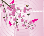 Pink Birds on Branches Vector