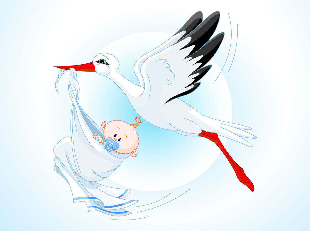 Stork Baby Cartoon Vector Art & Graphics 