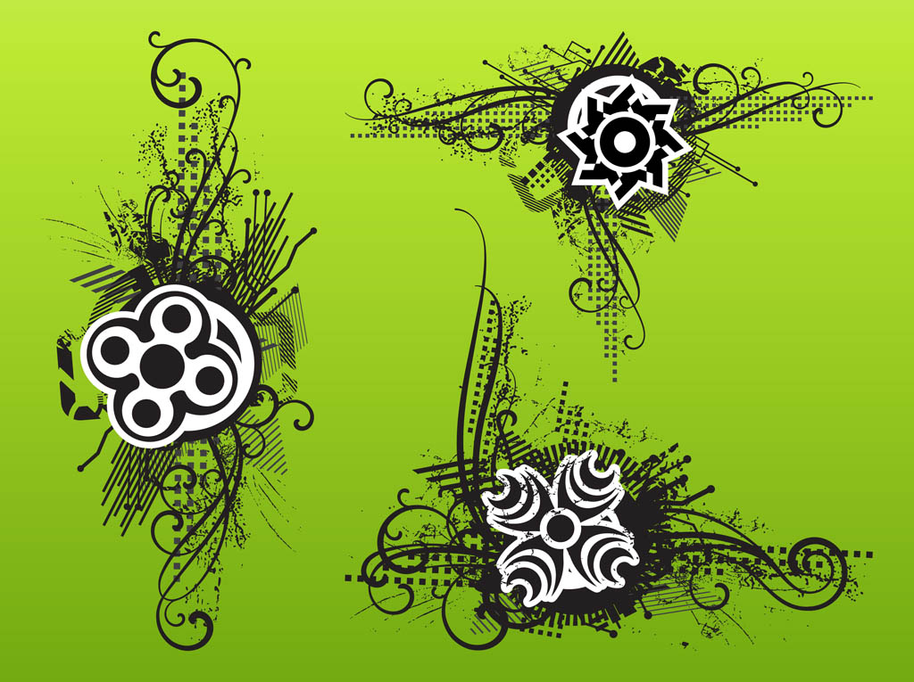 Floral Grunge Ornaments