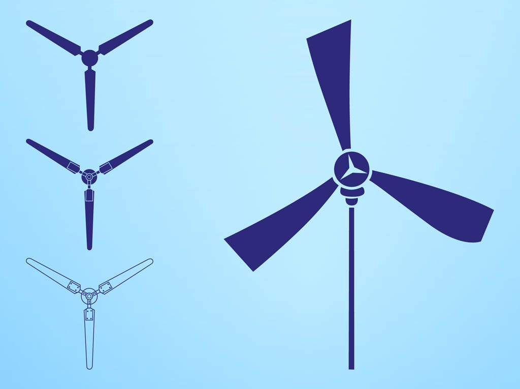 Wind Turbines Silhouettes Elements