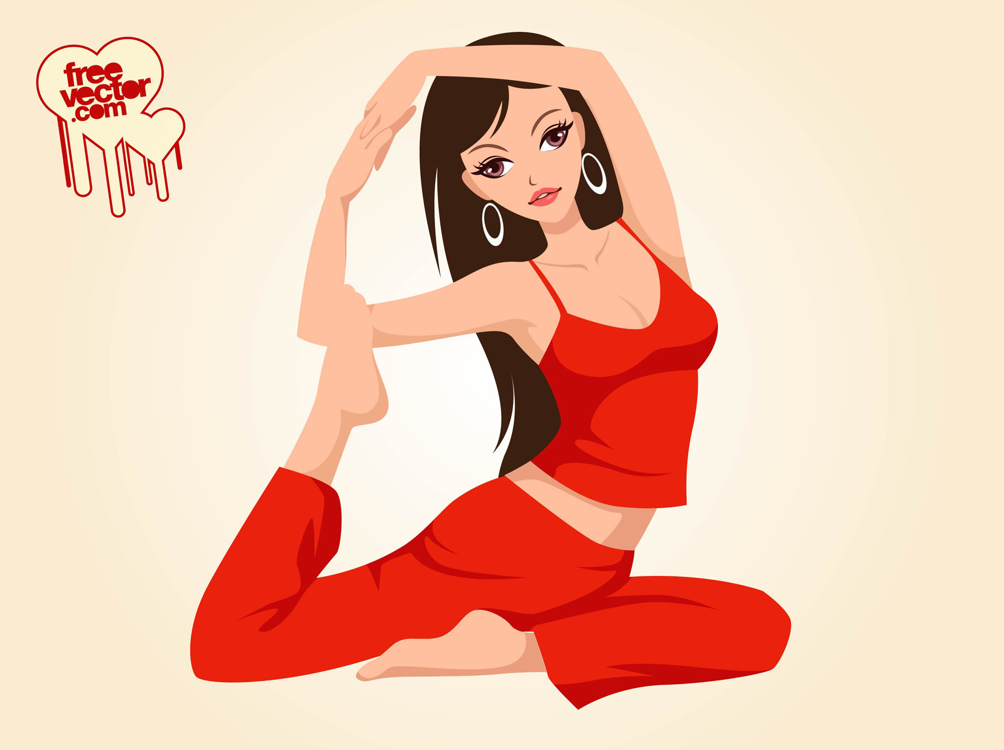 Sexy cartoon portrait of a beautiful woman stretching and posing. 
