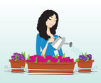 Woman Watering Plants