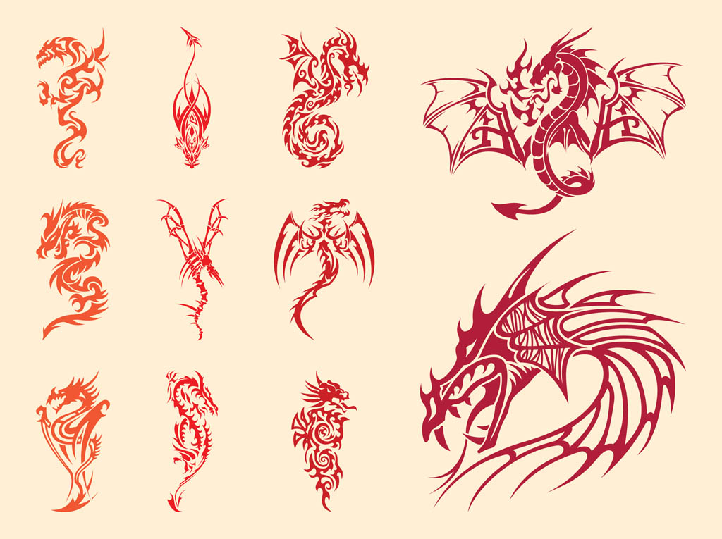 Dragons Tattoos Set