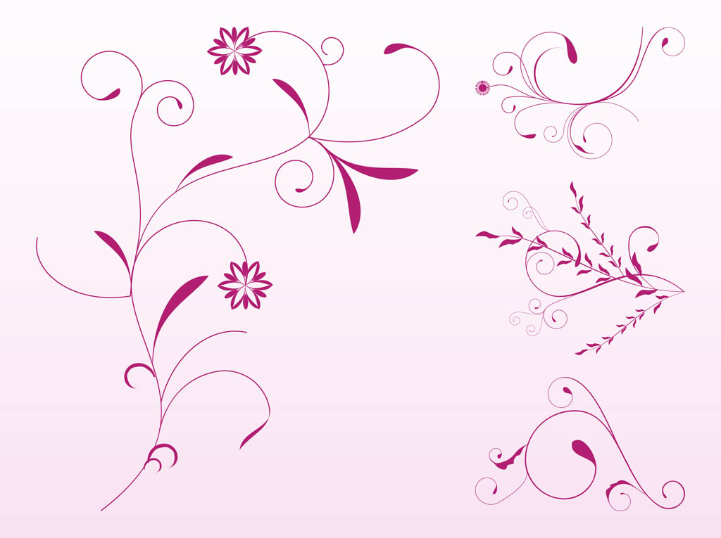 Pink Floral Scrolls Set Vector Art & Graphics