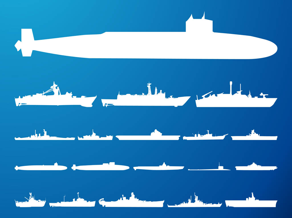 Submarines And Ships Silhouettes