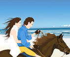 Happy Couple On Horse