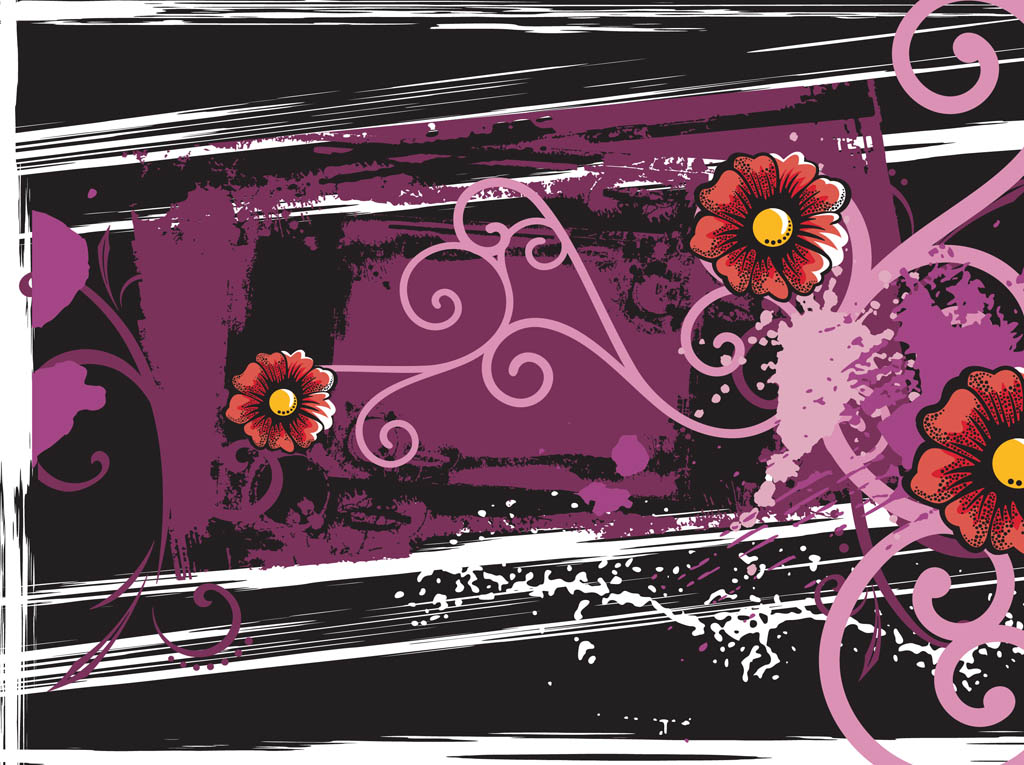 Grunge Background With Flowers