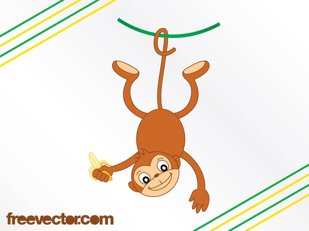 Cartoon Monkey With Banana Vector Art & Graphics 