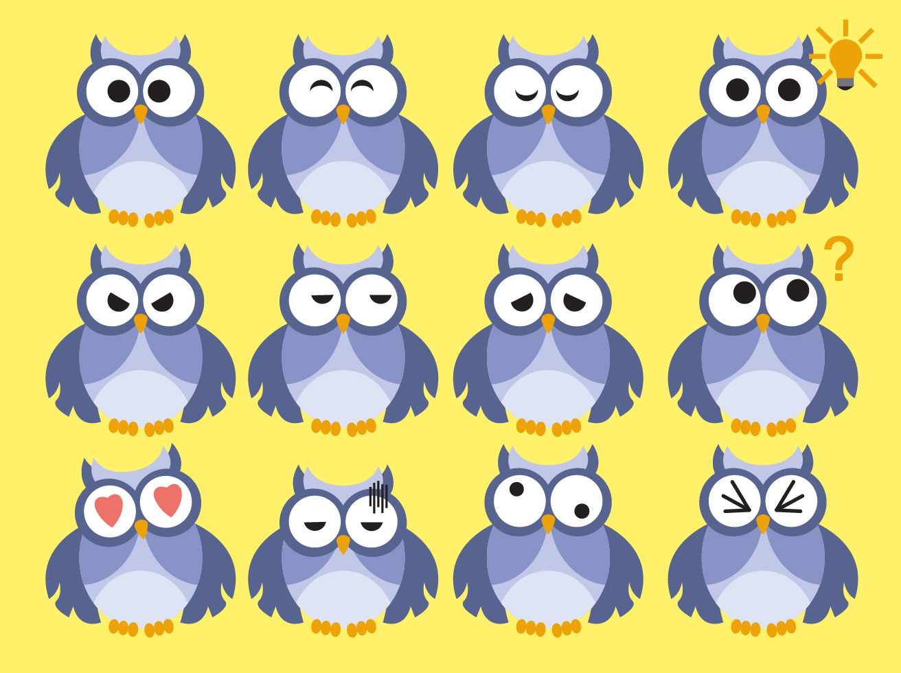 Owl Emoticon Vector Set