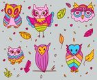 Cartoon Owl Vector Set