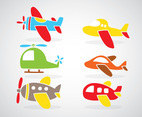 Colorful Cartoon Plane Set Vector