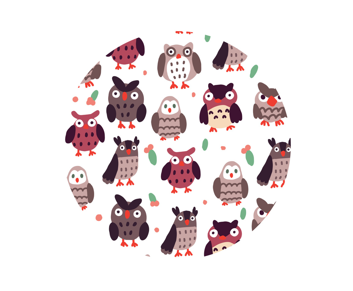 Cartoon Owl Pattern Circle Vector