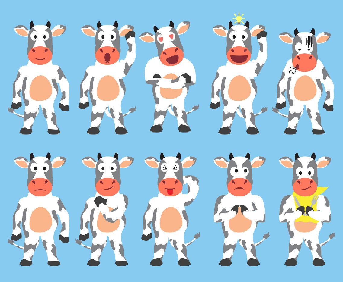 Cow Emoticon Vector Set
