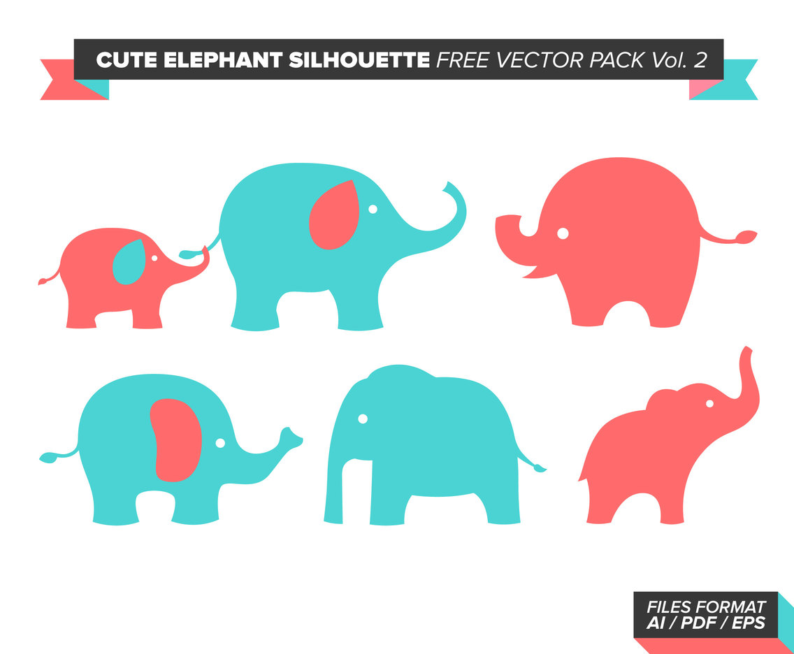 Cute Elephant Silhouette Free Vector Pack Vol. 2