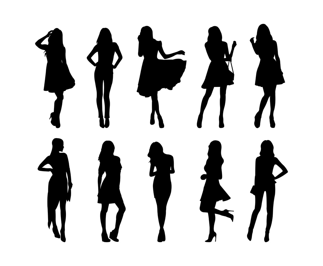 Set Of Woman Silhouettes Vector Vector Art & Graphics ...