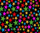 Colorful Stars On Black Background, Vector Seamless Pattern