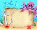 Cartoon Octopus with Shipwreck Vector