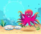 Cartoon Octopus with Clams Vector