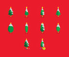 Cartoon Christmas Tree Isometric Icon Set