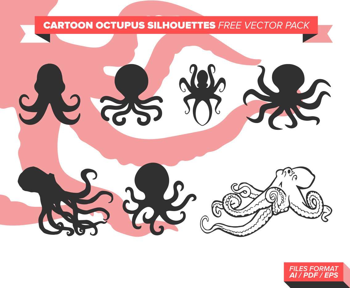 Cartoono Octopus Silhouettes Free Vector Pack