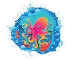 Decorative Bubbles Cartoon Octopus Vector