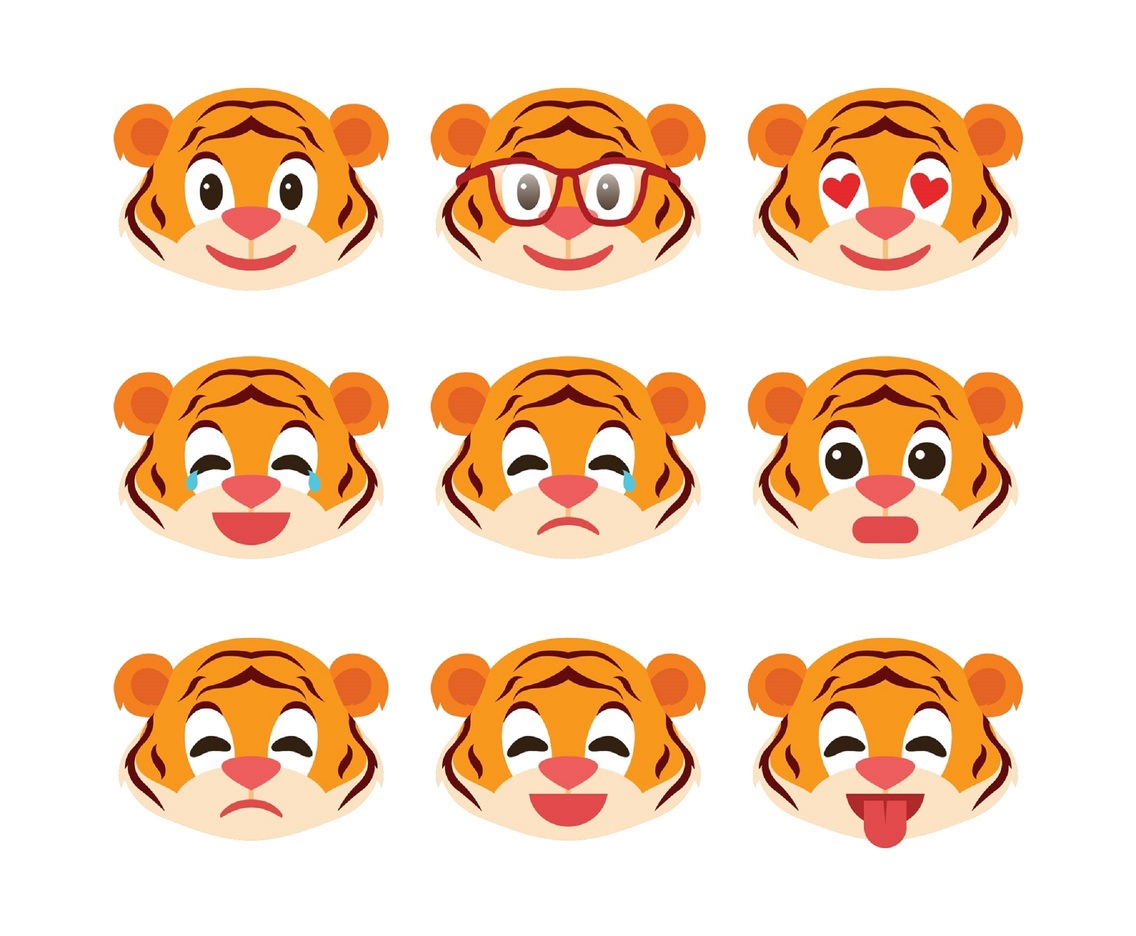 Free Cute Tiger Emoticon Set