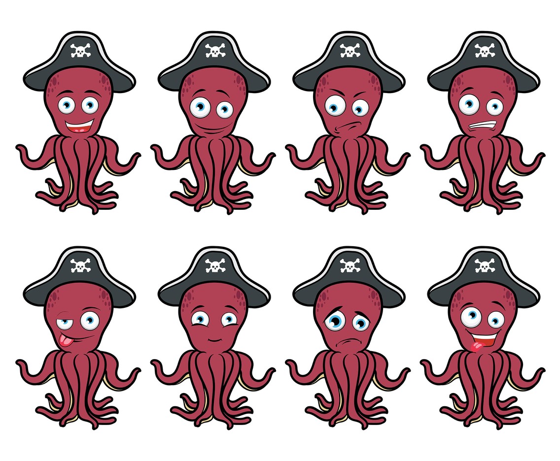 Pirate Octopus Cartoon Vector
