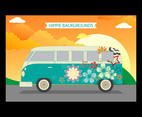 Hippie Bus Illustation with Flowers Design