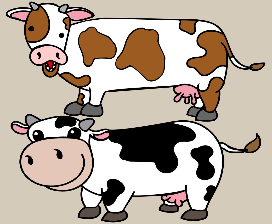 Vector Cartoon Cows On Beige Background