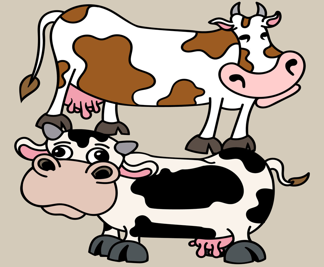 Vector Cartoon Cows On Beige Background