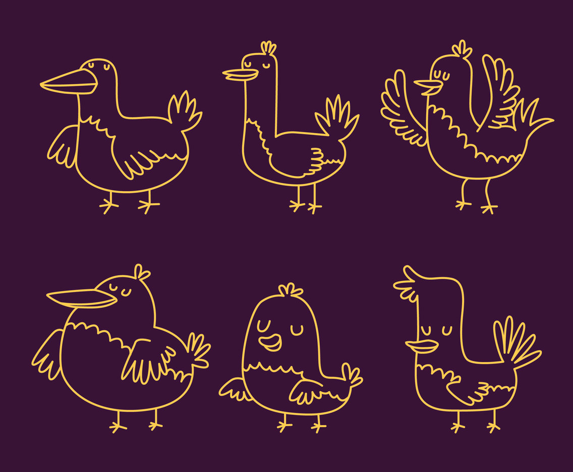 Funny Doodle Cartoon bird Vector Set