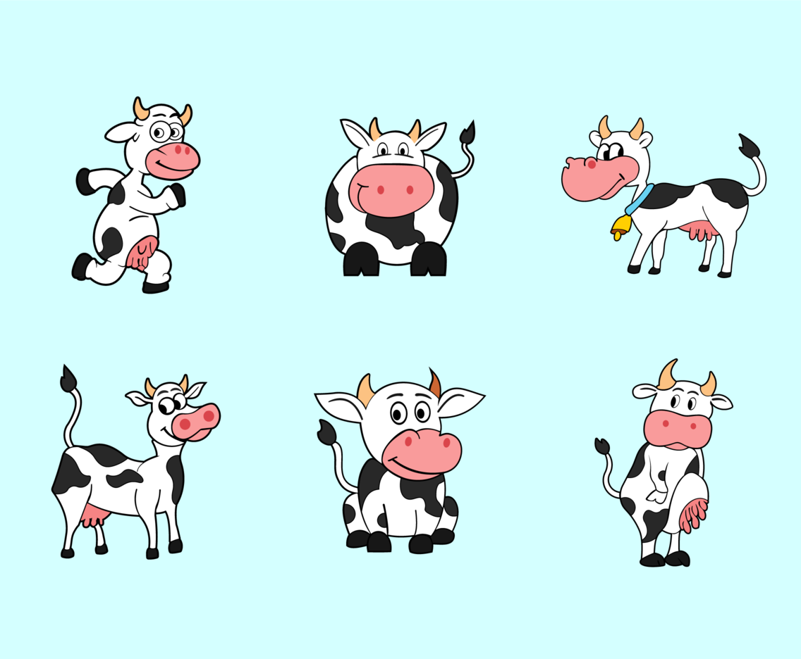 Funny Cartoon Cow Vector Pack Vector Art & Graphics 