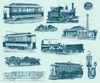 Blue Vintage Train Illustrations