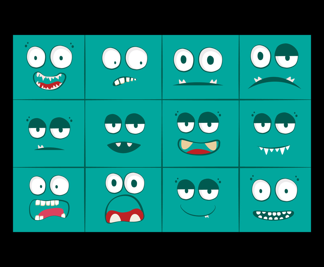 Cartoon monsters faces vector set