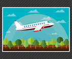 Cartoon plane flat vector with background