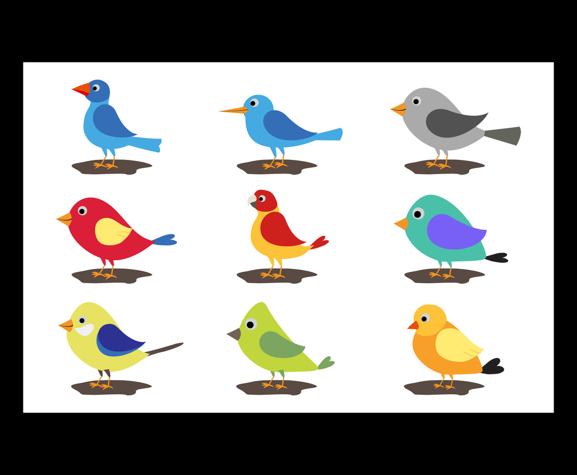 Kids Cartoon Birds Simple Design Vector Art & Graphics 