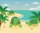Beach Cartoon Turtle Illustration