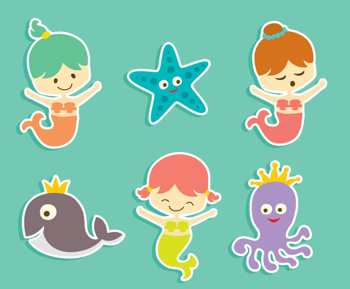 Cute Memrmaid And Sea Creature Vector