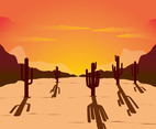 Illustration cartoon sunset with cactus