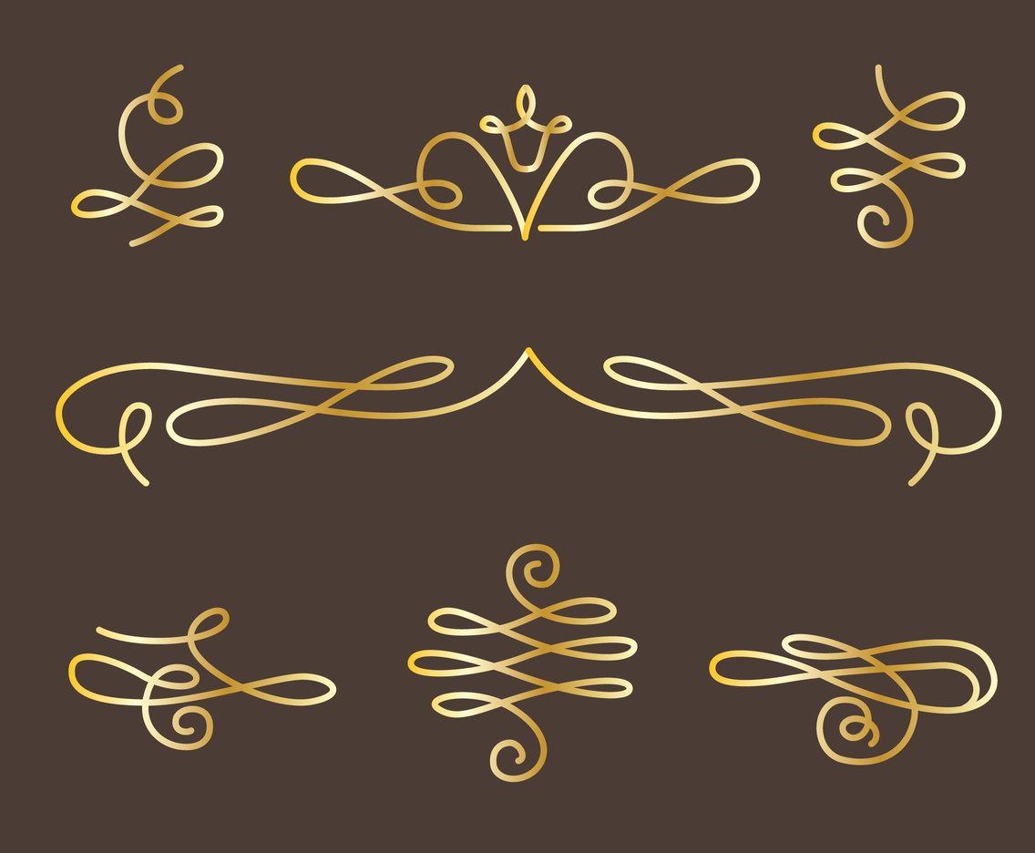 Golden Curlicues Florish Ornament Vector Set