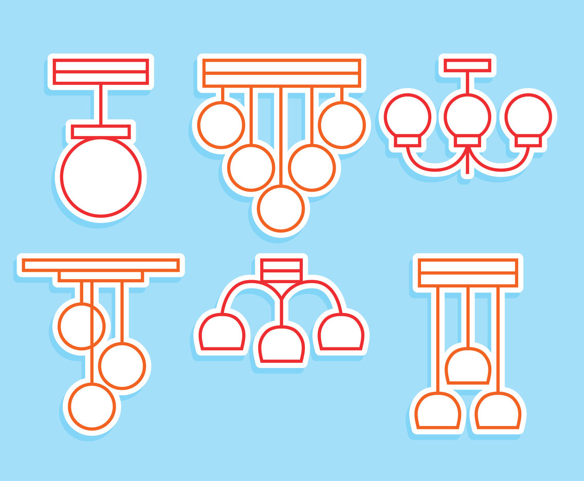 Chandelier Line Icons Vector